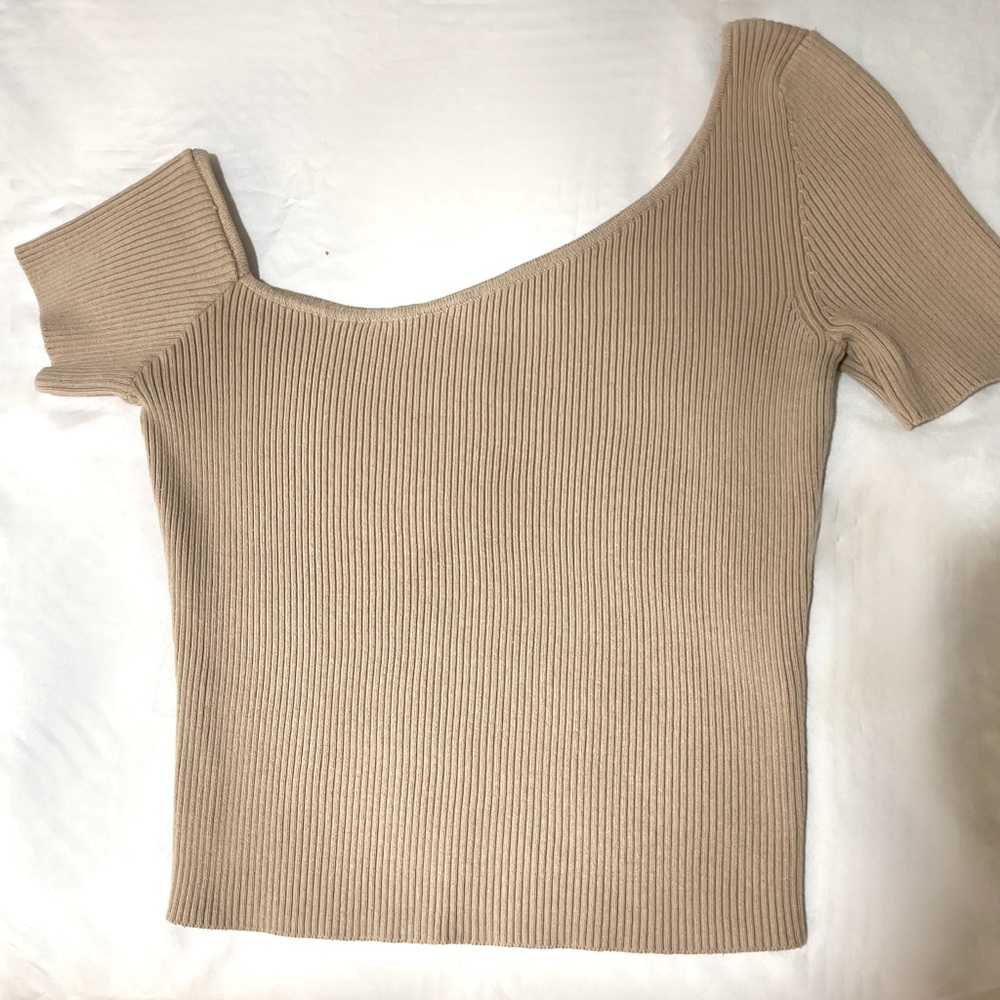 Off shoulder beige shirt